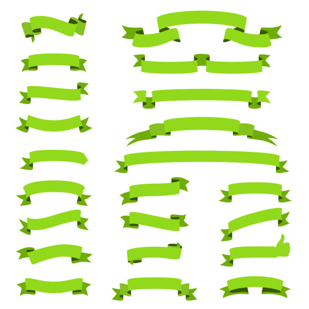 一套绿色丝带，横幅-设计元素在白色的背景图片下载