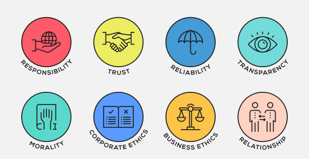 与商业道德相关的矢量线图标。大纲符号集合。可编辑的中风图片下载