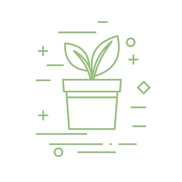 可爱的园林图标在细线式苗木花盆图片下载