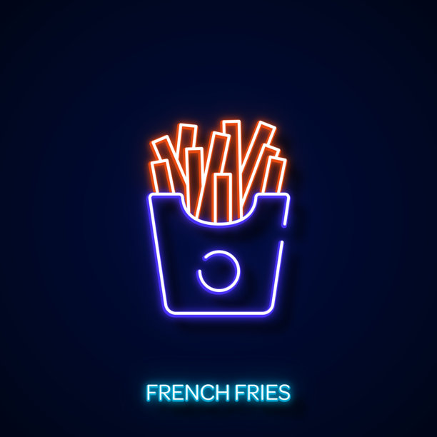 法式炸薯条霓虹风格，设计元素图片下载