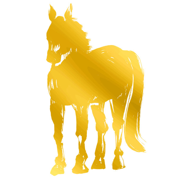 马年，新年素材，水墨风格 – 正面马的剪影矢量插图（金色）图片下载