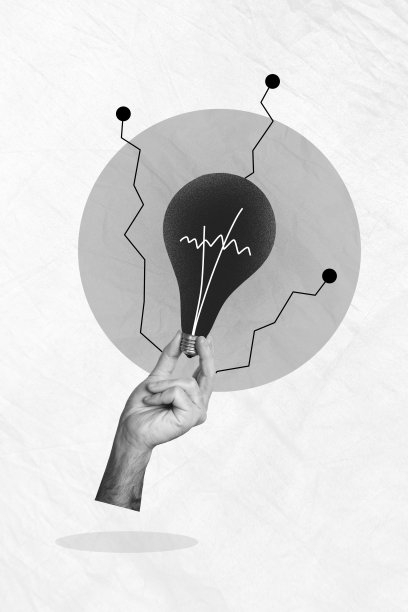 黑白肤色手握创意灯泡的综合趋势艺术照片拼贴，象征着聪明的决策、聪慧的头脑、天才的创新和领导力。图片下载