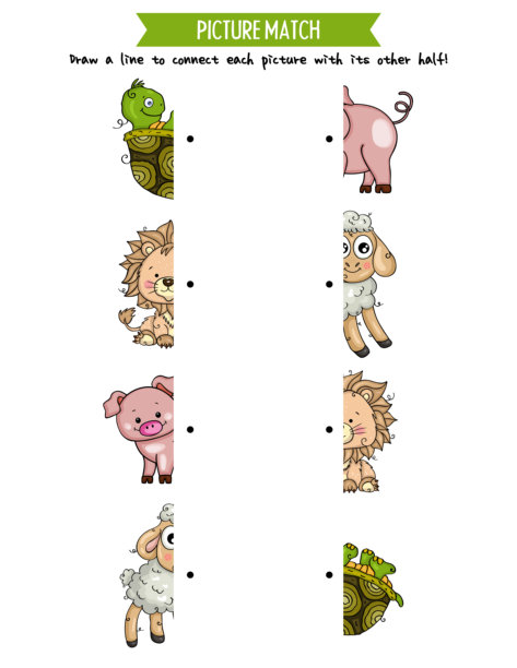 有趣的动物半张图片配对游戏，适合儿童图片下载