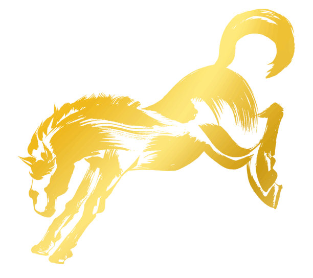 马年，新年素材，水墨风格 – 驰骋马的剪影矢量插图（金色）图片下载