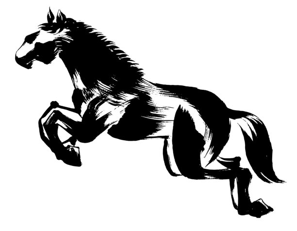 马年，新年素材，水墨风格 – 跳跃马的剪影矢量插图图片下载