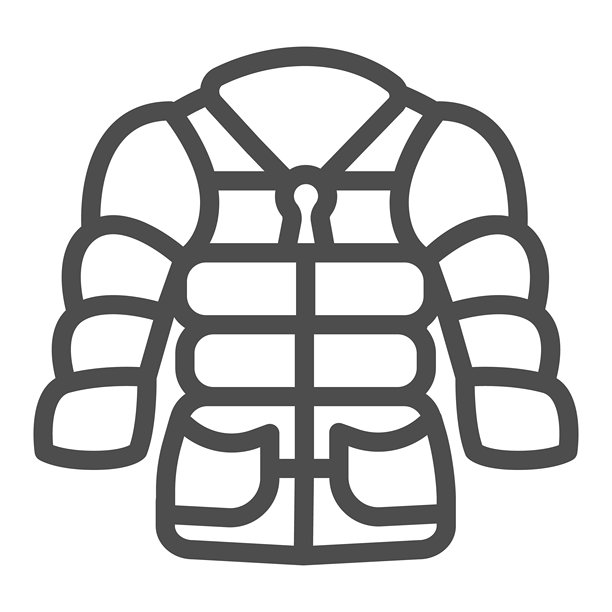 带口袋的羽绒服线条图标，秋季服装概念。矢量图形。女性外套标志，白色背景上的衣物，适用于移动或网页设计的轮廓风格图标。图片下载