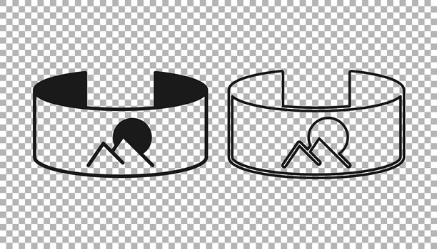 黑色360度视图图标，背景透明。虚拟现实。360度摄像机角度。全景照片。矢量图。图片下载