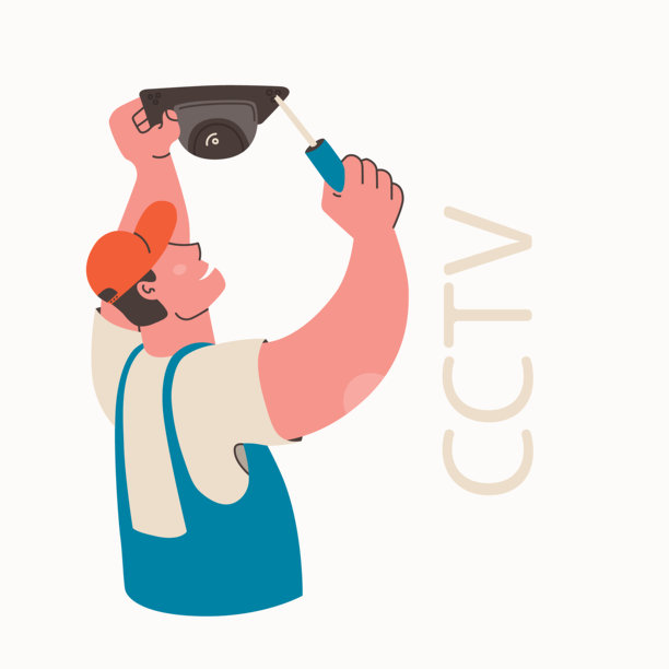 安装闭路电视。技术工人安装摄像头。监控摄像头。矢量平面孤立插图。图片下载