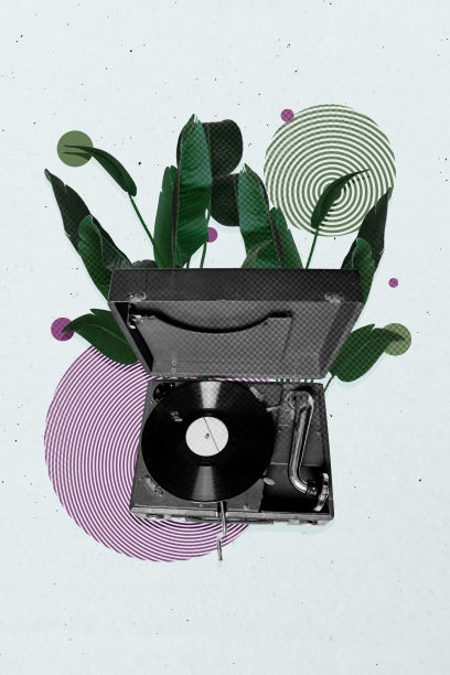 草图设计趋势艺术海报 3D 照片拼贴 无忧无虑的夜店周末 黑胶唱片播放列表 过时的植物花园图片下载