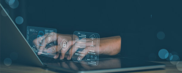 商人使用指纹扫描，结合人工智能和网络安全图标进行密码保护、生物识别数据访问、挂锁界面，以及未来科技保护敏感在线信息。图片下载