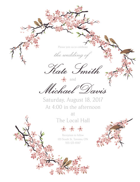 樱花和小鸟邀请模板图片下载