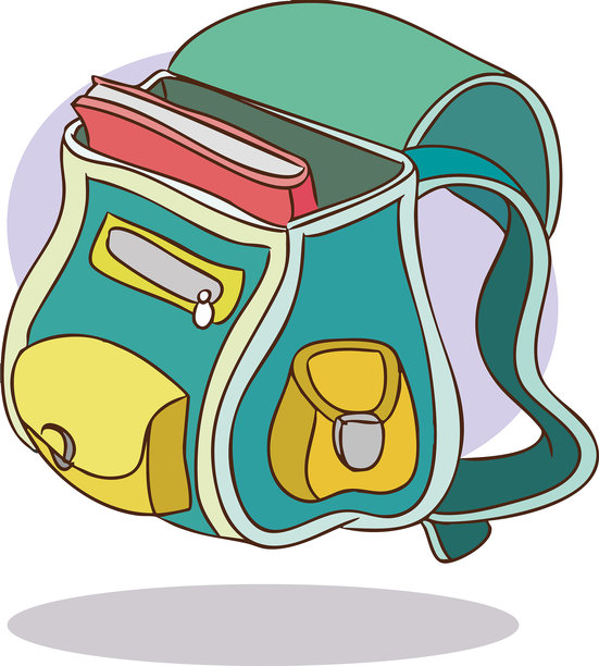 学校孩子们把文具装进书包。打开的背包里有铅笔和笔记本。白色背景上的背包平面矢量插图。图片下载