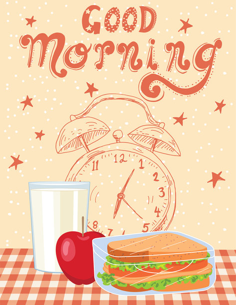 早餐食品背后的手绘字体图片下载