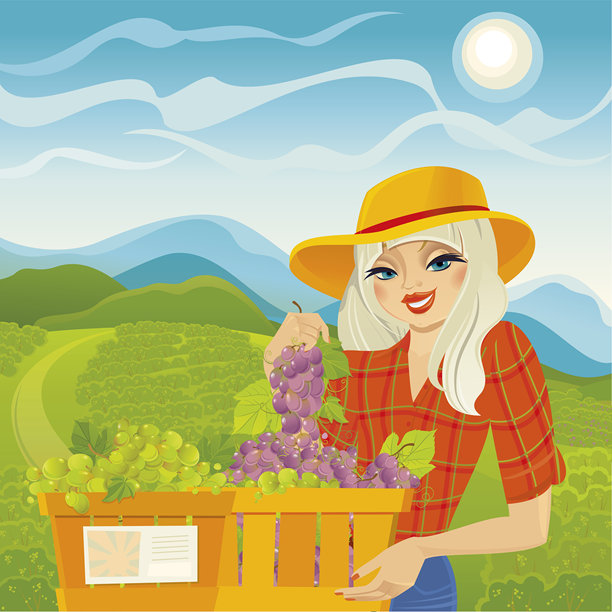 农民女孩卖有机新鲜葡萄图片下载