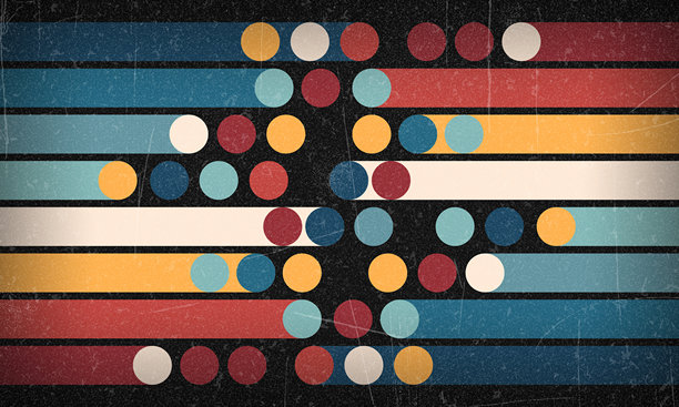 复古条纹背景、海报、横幅样本，来自1970年代、1980年代的复古色彩，70年代、80年代、90年代。磨损划痕的70年代风格条纹背景海报线条。旧照片颗粒效果设计图形。图片下载