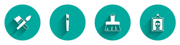 画笔和带长阴影的图片图标。矢量图。图片下载