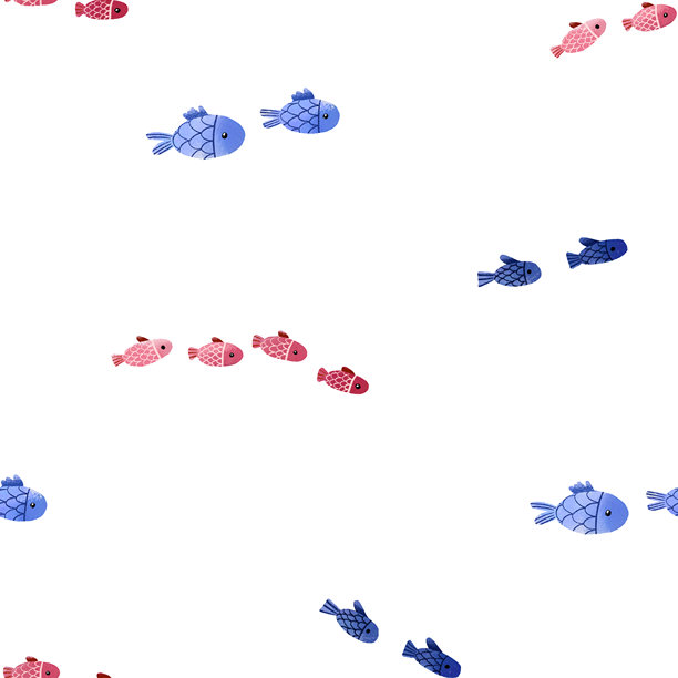 手绘无缝图案，包含卡通小鱼。大洋及海洋植物和动物。婴儿设计。自然。图片下载
