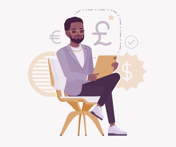 肤色较深的货币交易员在金融市场股票交易所用平板电脑摆姿势图片下载