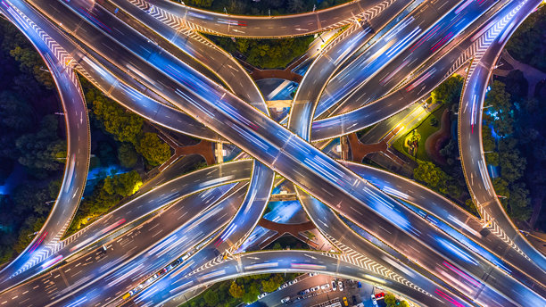 上海静安区南北高架路的航拍照片，上海，中国，亚洲。图片下载