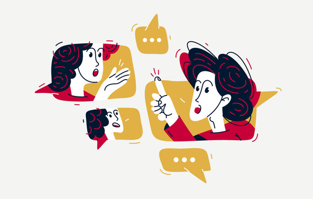 一群年轻人在网上讨论或头脑风暴，矢量插图展示了一个网络研讨会，教练或领导与员工团队进行工作沟通。图片下载