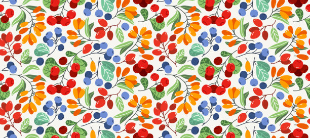 新鲜浆果无缝背景，不同的森林野生浆果拼贴壁纸，元素可单独使用。图片下载