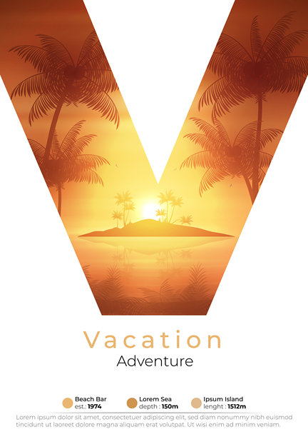 热带岛屿海滩傍晚的度假海报图片下载