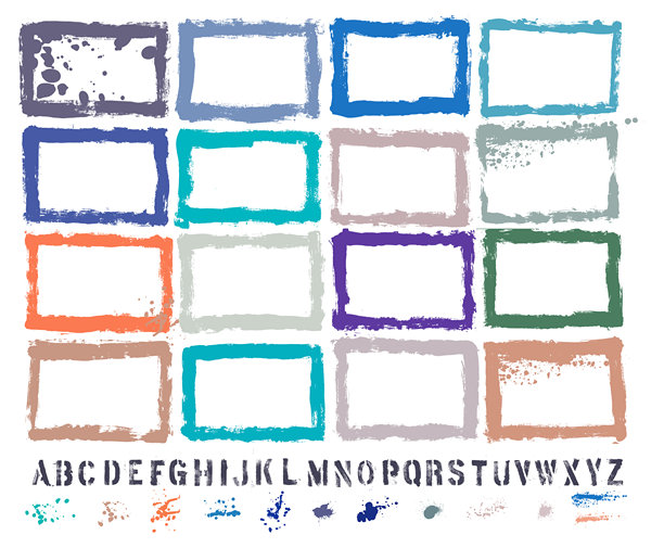 矢量手绘纹理边界和油漆喷溅集:艺术家自己的收藏图片下载