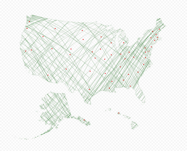 矢量美国地图与单线孤立在白色背景图片下载