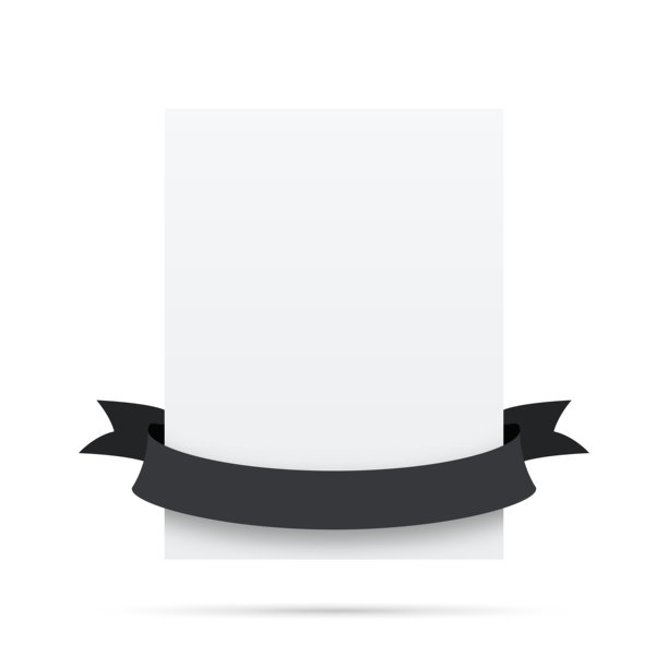 黑色丝带上的空白白色标签-设计元素图片下载