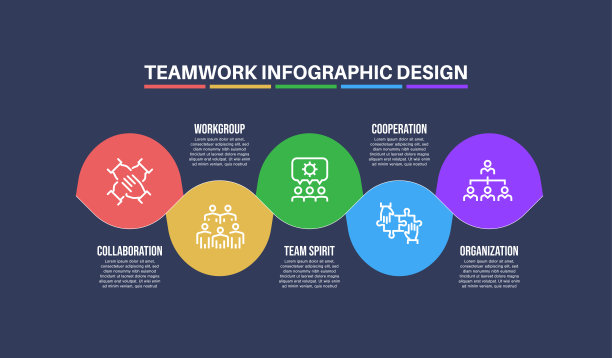 信息图表设计模板与团队关键字和图标图片下载