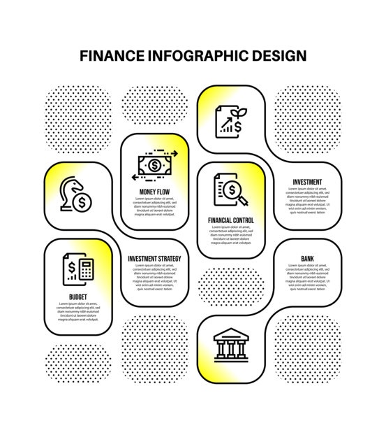 信息图表设计模板与金融关键字和图标图片下载