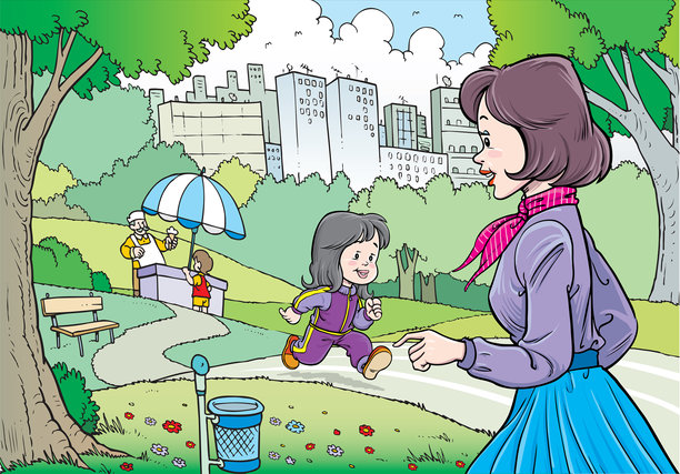 母亲和女儿在公园里。图片下载