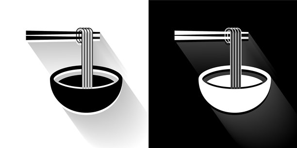 面条汤黑色和白色图标与长影子图片下载