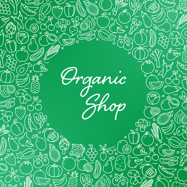 有机商店-有机和健康产品向量模式和抽象背景。图片下载