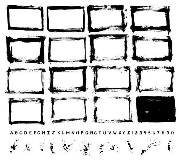 设计师必需品:画边界，油漆飞溅，手模板字母，设计师集合工具包图片下载