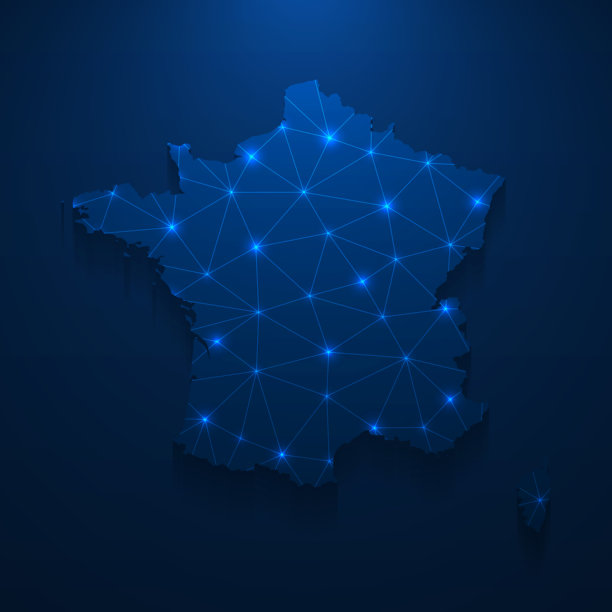 法国地图网络-明亮的网格在深蓝色的背景图片下载