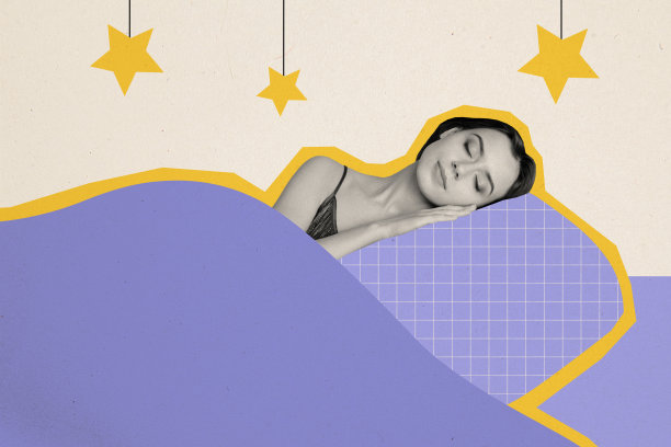 趋势艺术作品合成素描图像拼贴，剪影中的年轻女性穿着睡衣，盖着毯子，仰望星空，观看梦境，祝晚安。图片下载