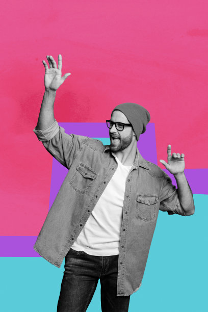 艺术图像，垂直照片拼贴，快乐漂亮可爱的女孩肖像，棕色头发，穿着休闲T恤，甜美梦境图片下载