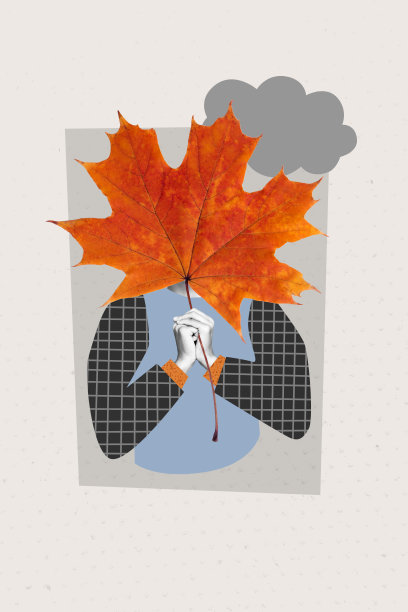 复合趋势艺术作品 3D 草图图像 照片拼贴 插图 匿名人物手持巨大的橙色秋季树叶图片下载