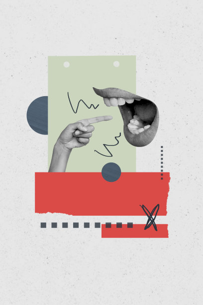 垂直照片拼贴，手指指向张开的嘴，想吃东西，饥饿，咬，营养，孤立在涂鸦背景上。图片下载