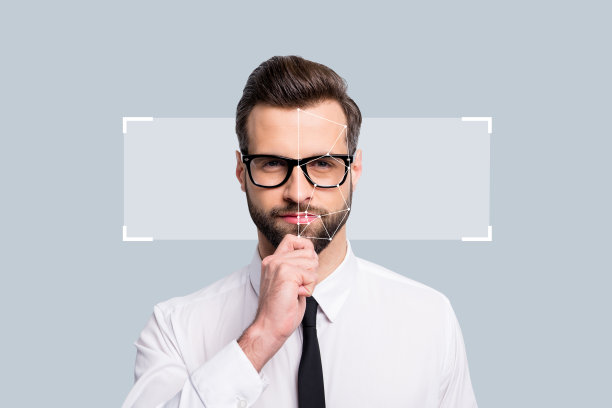 商务人士穿着正式服装的合成素描3D照片拼贴，摆姿势肖像，密码认证未来生物识别数据界面图片下载