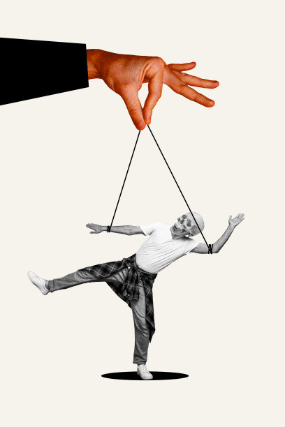 垂直照片拼贴，匿名男子用绳子悬挂木偶代替头部的骷髅，万圣节派对，阴森的节日，背景为涂鸦风格。图片下载