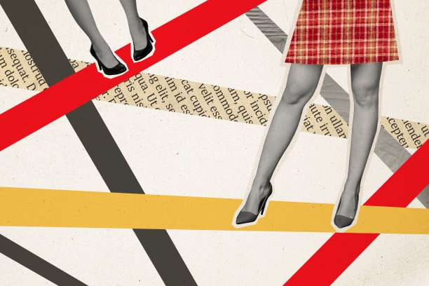 时尚风格高跟鞋的无身体女性剪影3D照片拼贴艺术作品草图图片下载