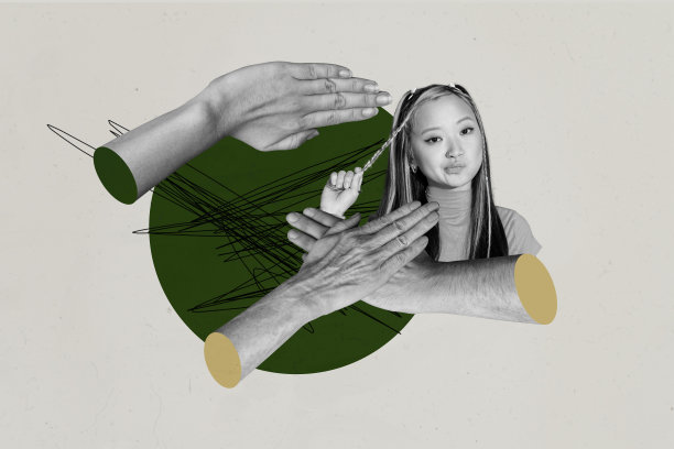 拼贴艺术照片，展示困惑的女孩和男孩站在一起，手势展示拳头，表达对抗欺凌的紧张概念。图片下载