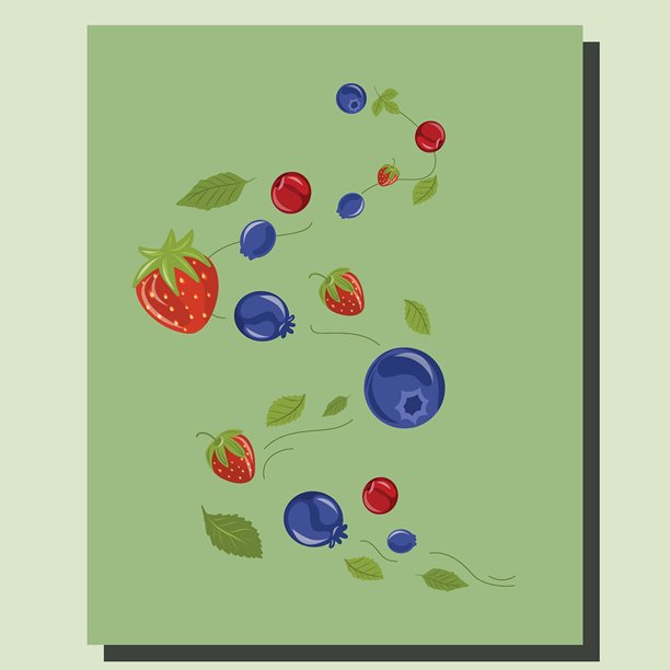 野生水果的浆果卡，混合森林浆果和绿色叶子，野生浆果卡，浆果风，漩涡图片下载