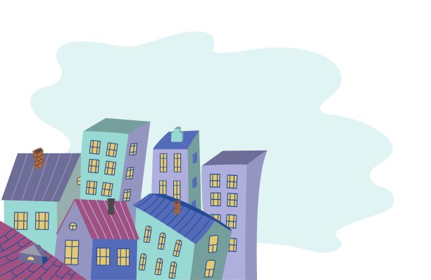 手绘城市房屋。带有文本空间的横幅。绘画，涂鸦。色彩缤纷的房屋。卡通建筑，烟囱。建筑，施工。绘画，涂鸦。矢量插图，独立背景。图片下载
