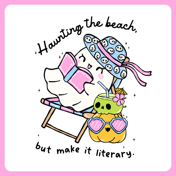 可爱的夏季万圣节鬼魂名言设计，适合海滩美学的可爱万圣节鬼魂图案，适用于T恤升华和贴纸的可打印素材图片下载