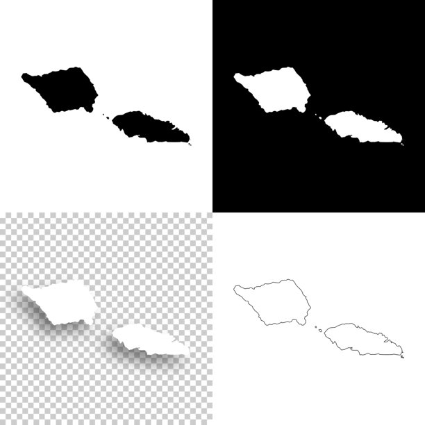 萨摩亚地图设计-空白，白色和黑色背景图片下载