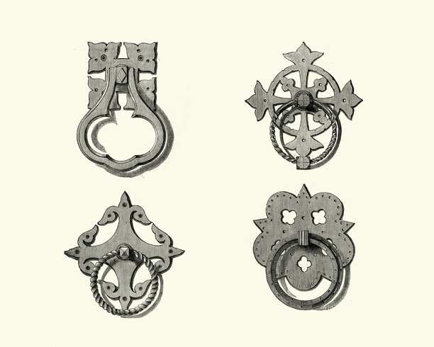 维多利亚时代黄铜门把手的例子，19世纪中期图片下载