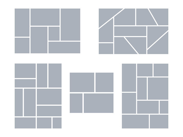 用于情绪板、拼贴和图像展示的框架和照片马赛克布局模板。可用作背景板或相册页面，具有干净的矩形形状。非常适合漫画或漫画设计。图片下载